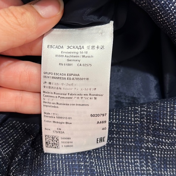 Escada - Navy & White Cotton Tweed Shift Dress w/ Fringe Detail Size 40 - Picture 9 of 11